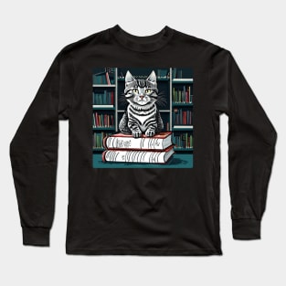 Adorable Cat in the Library Long Sleeve T-Shirt